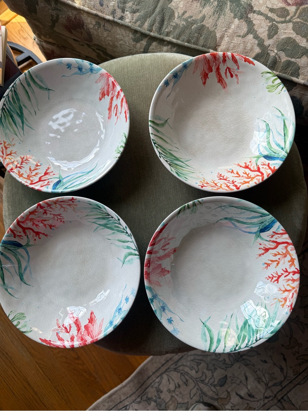 Set of 4 melamine 8” with Coral & Seaweed Design